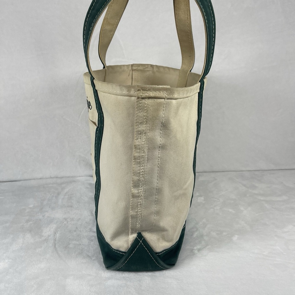 Vintage L.L.Bean Boat and Tote Canvas Bag Beige Green Dog Embroidery Made In USA - Picture 5 of 8